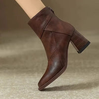 Valerie | Women's Block Heel Leather-Look Ankle Boots with Side Zip
