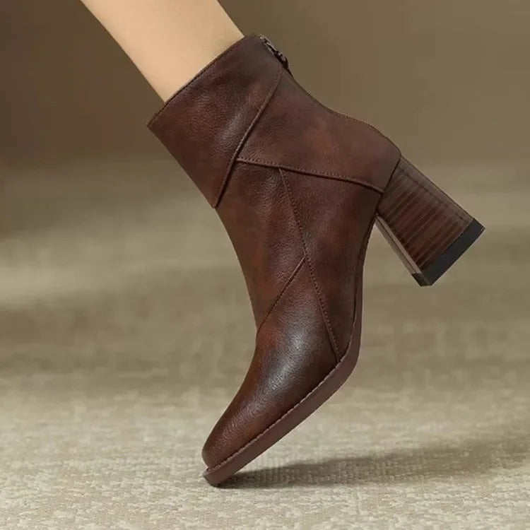 Women's brown block heel ankle boots