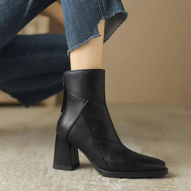 Women's black block heel ankle boots