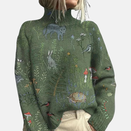 Women's green soft knit turtleneck sweater