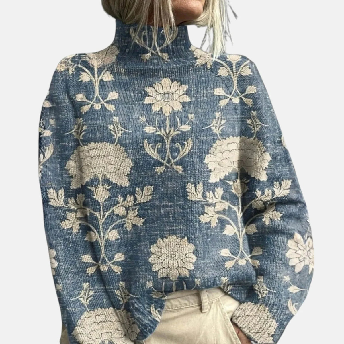 Women's light blue soft knit turtleneck sweater
