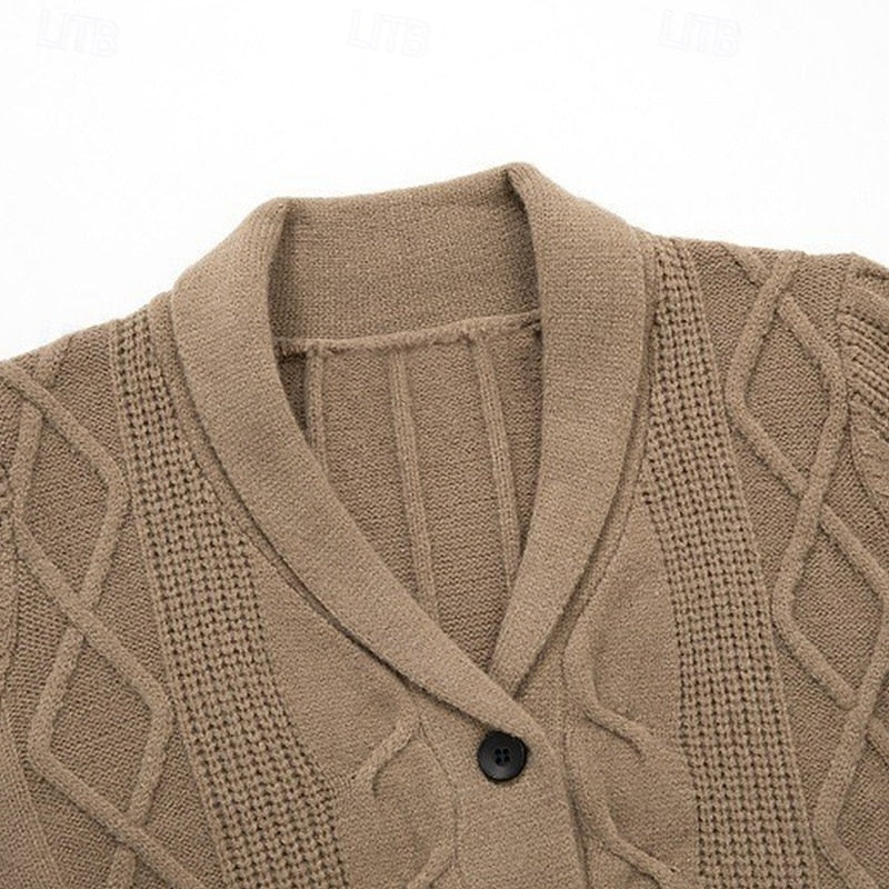 Men's black cable-knit Shawl Collar Cardigan with Button Front