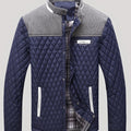 Men's navy diamond quilted jacket, stand collar detail