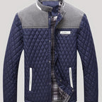 Men's navy diamond quilted jacket, stand collar detail