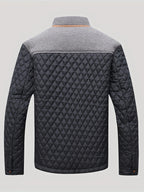 Men's khaki quilted stand collar jacket, front view