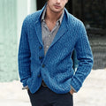Men's blue chunky Cable-Knit Shawl Collar Cardigan with Pockets