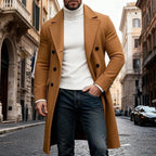 Men's khaki refined Double-Breasted Overcoat, Six-Button