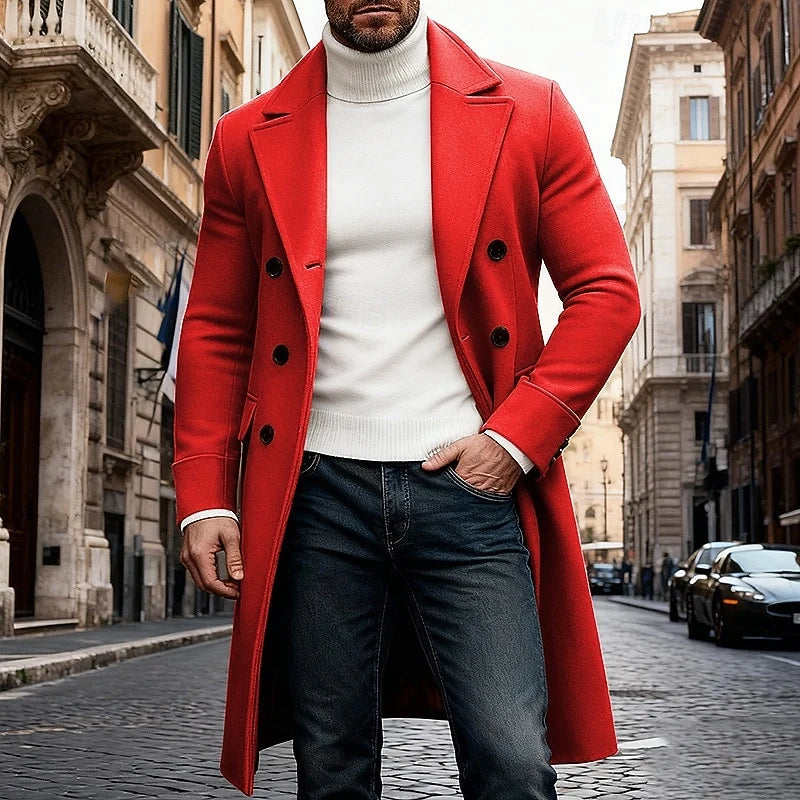Men's black refined Double-Breasted Overcoat, Six-Button