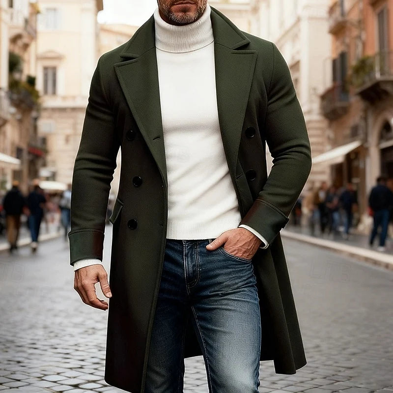 Men's brown refined Double-Breasted Overcoat, Six-Button