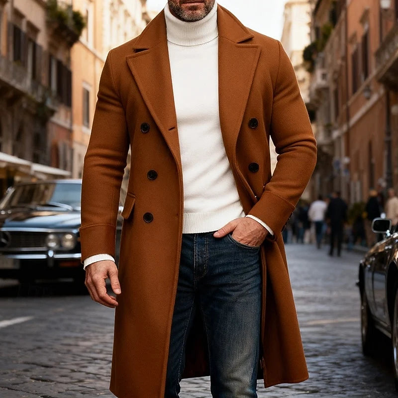 Men's gray refined Double-Breasted Overcoat, Six-Button