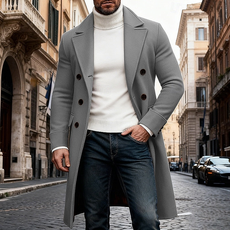 Men's red refined Double-Breasted Overcoat, Six-Button