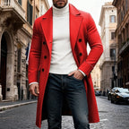 Men's navy blue refined Double-Breasted Overcoat, Six-Button