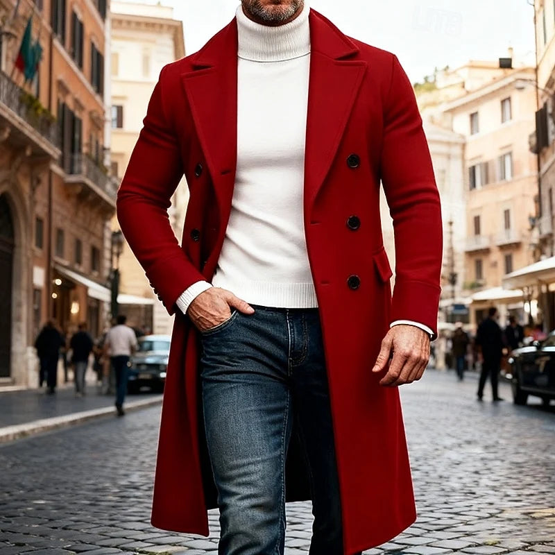 Men's black refined Double-Breasted Overcoat, Six-Button