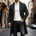 Men's black refined Double-Breasted Overcoat, Six-Button