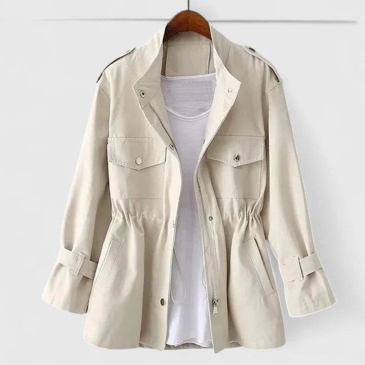 Women's cream double-breasted overcoat
