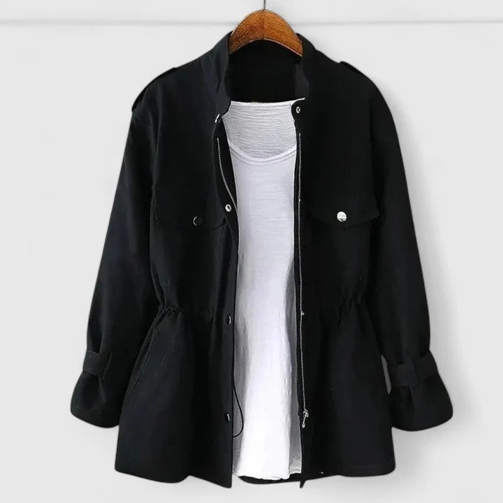 Women's black double-breasted overcoat