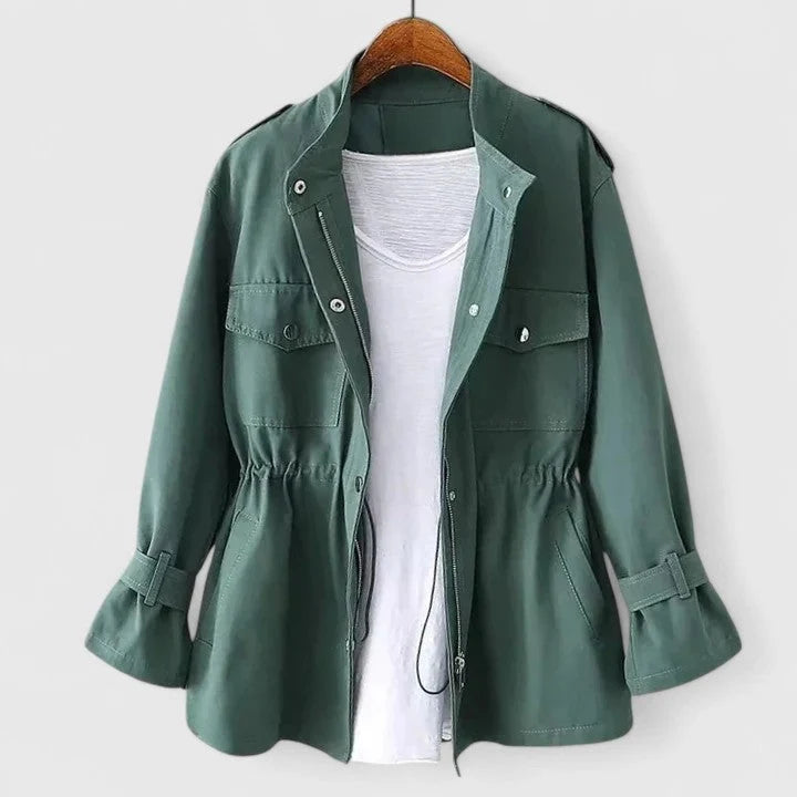 Women's green double-breasted overcoat