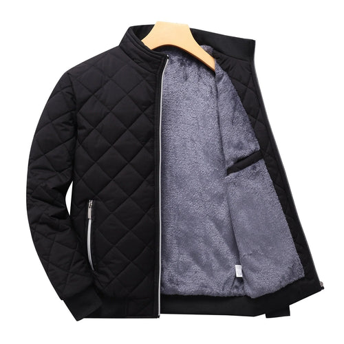 Men's black relaxed-fit quilted bomber jacket with zip pocket
