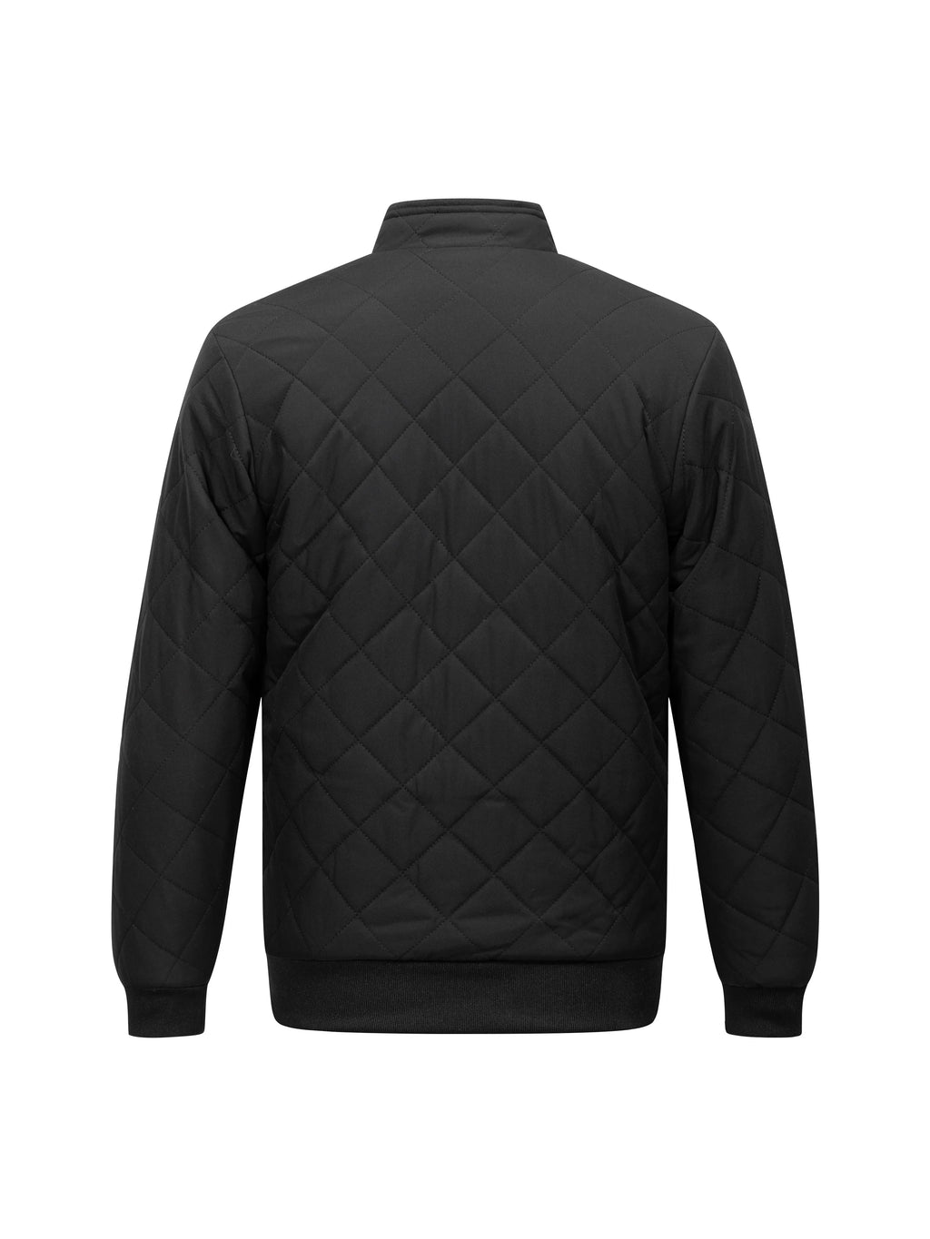 Men's black relaxed-fit quilted bomber jacket with zip pocket