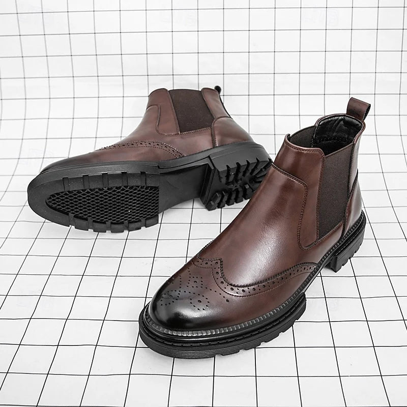 Men's black wingtip Brogue Chelsea Boots with Elastic Panels