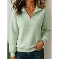 Women's light green textured-knit quarter-zip sweater with ribbed trim
