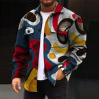 Men's dark navy abstract print overshirt with chest pockets