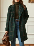 Women's forest green plaid long coat