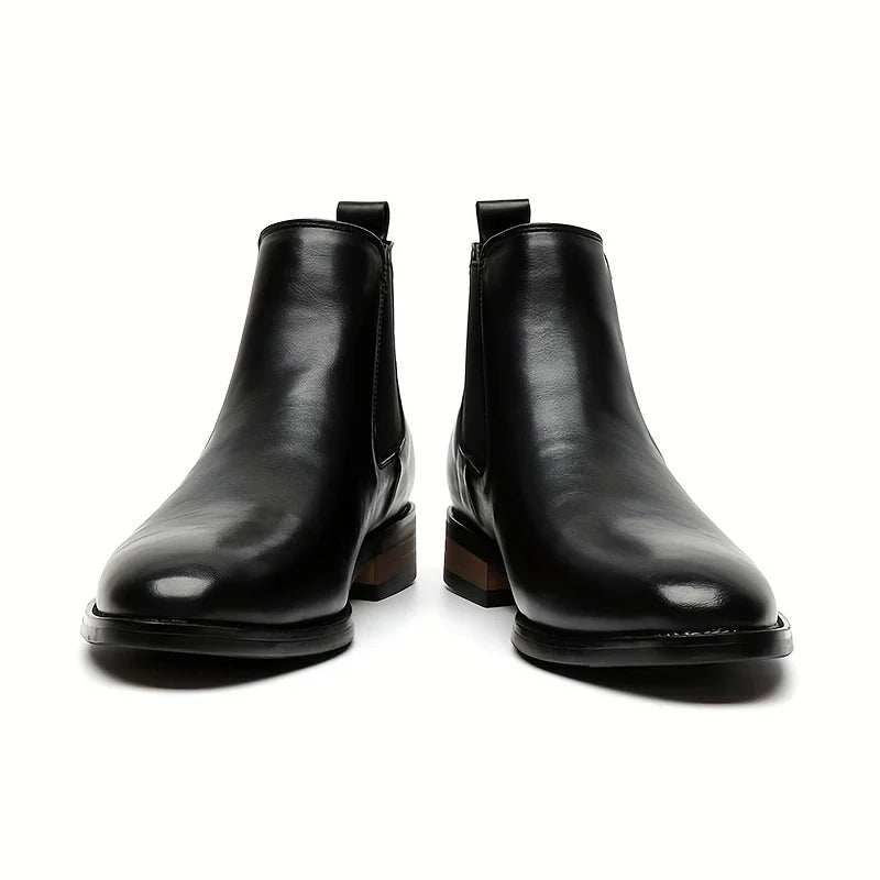 Men's black refined Pointed-Toe Chelsea Boots with Elastic Panels