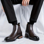 Men's brown refined Pointed-Toe Chelsea Boots with Elastic Panels