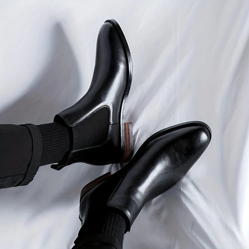 Men's brown refined Pointed-Toe Chelsea Boots with Elastic Panels