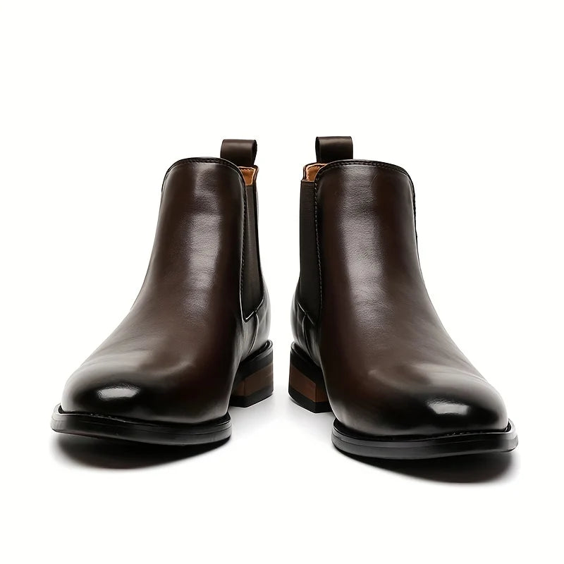 Men's brown refined Pointed-Toe Chelsea Boots with Elastic Panels