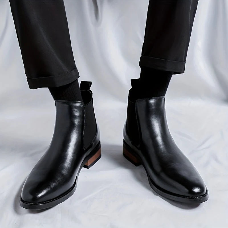 Men's brown refined Pointed-Toe Chelsea Boots with Elastic Panels