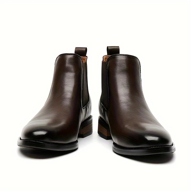 Men's brown refined Pointed-Toe Chelsea Boots with Elastic Panels