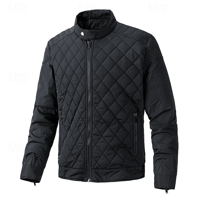 Men's black quilted Moto-Style Jacket with Snap-Front Closure