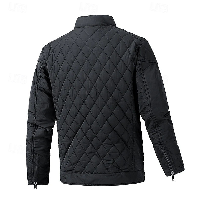 Men's army green quilted Moto-Style Jacket with Snap-Front Closure