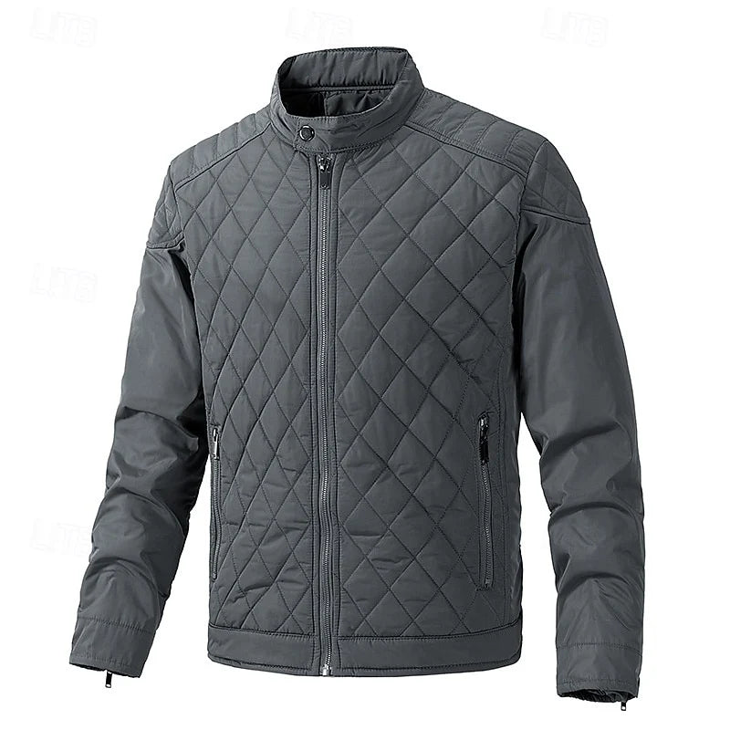 Men's gray quilted Moto-Style Jacket with Snap-Front Closure