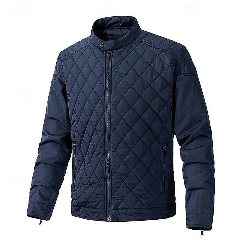 Men's gray quilted Moto-Style Jacket with Snap-Front Closure