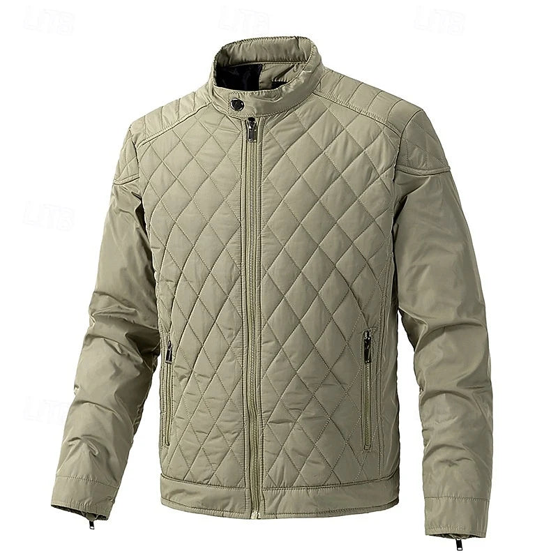 Men's gray quilted Moto-Style Jacket with Snap-Front Closure