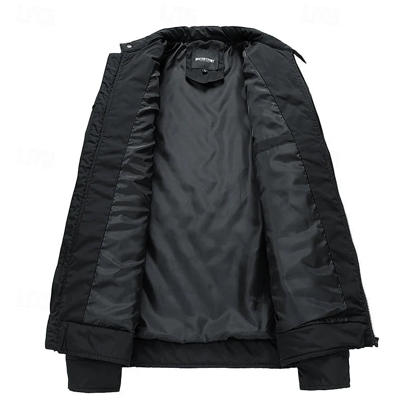 Men's dark blue quilted Moto-Style Jacket with Snap-Front Closure