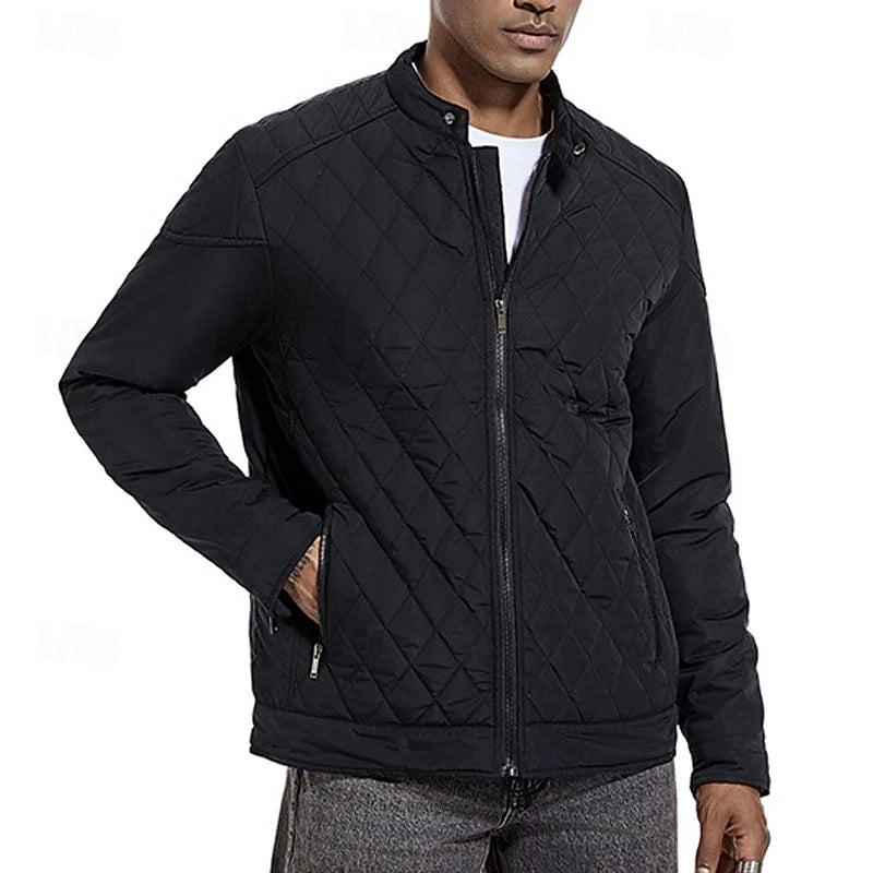 Men's khaki quilted Moto-Style Jacket with Snap-Front Closure
