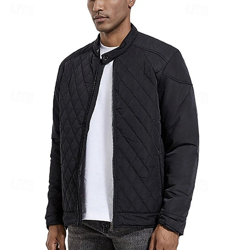 Men's gray quilted Moto-Style Jacket with Snap-Front Closure