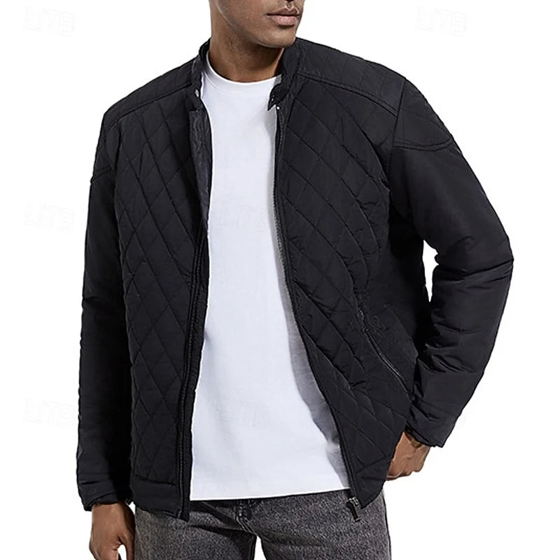 Men's gray quilted Moto-Style Jacket with Snap-Front Closure