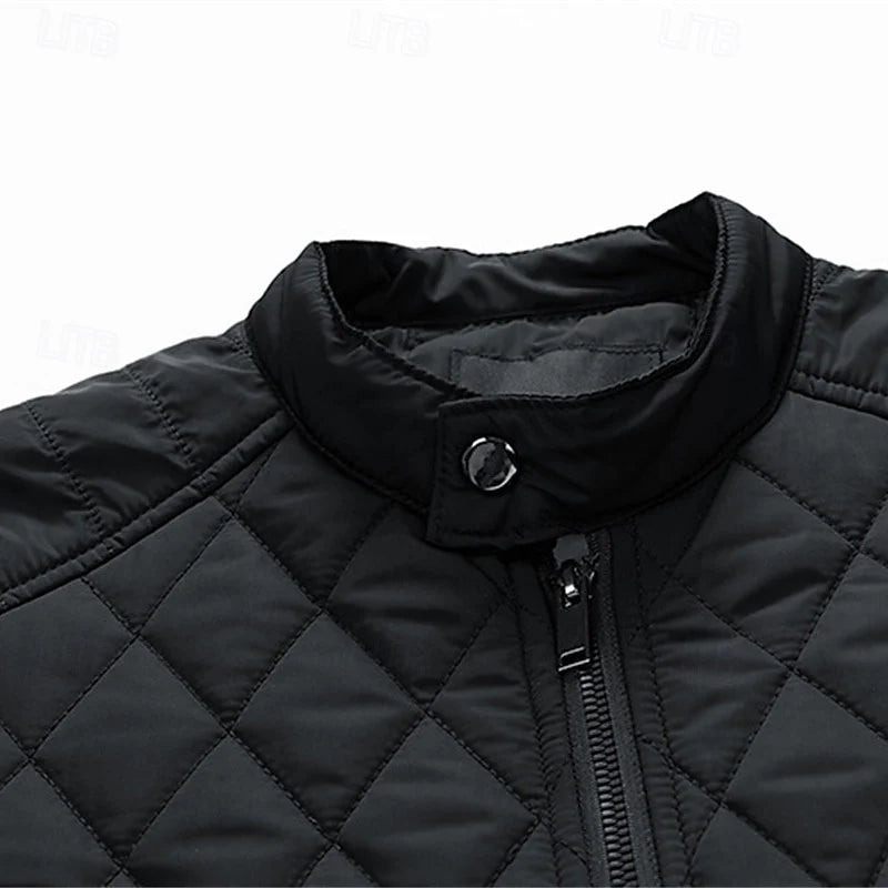 Men's gray quilted Moto-Style Jacket with Snap-Front Closure