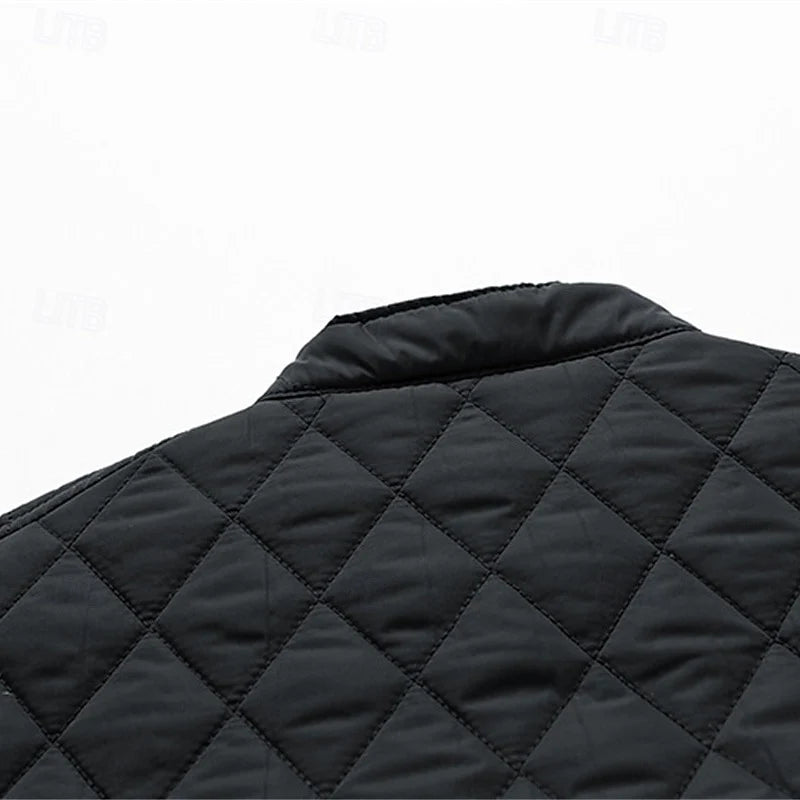 Men's gray quilted Moto-Style Jacket with Snap-Front Closure