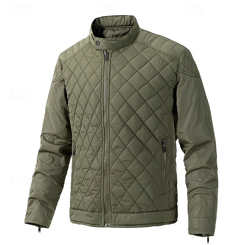 Men's gray quilted Moto-Style Jacket with Snap-Front Closure