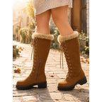 Women's black fur-Trimmed Platform Knee-High Boots for Winter