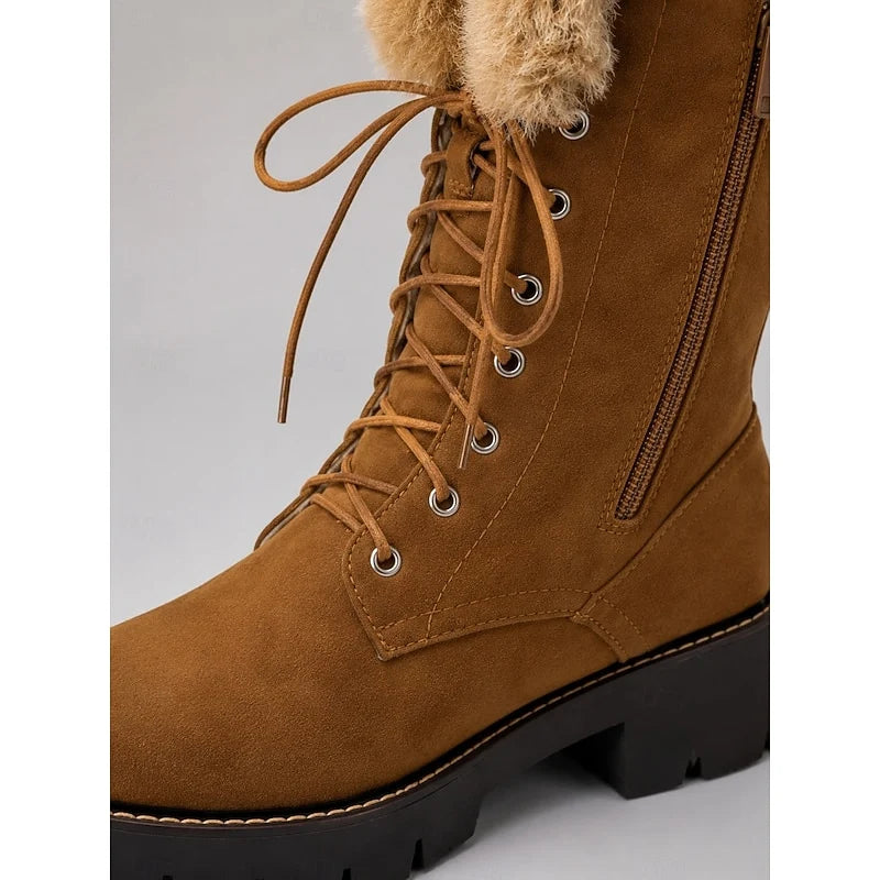 Women's black fur-Trimmed Platform Knee-High Boots for Winter