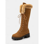 Women's black fur-Trimmed Platform Knee-High Boots for Winter