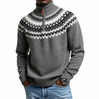 Men's gray nordic Fair Isle Quarter-Zip Knit Sweater