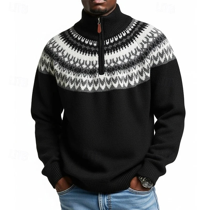 Men's black nordic Fair Isle Quarter-Zip Knit Sweater